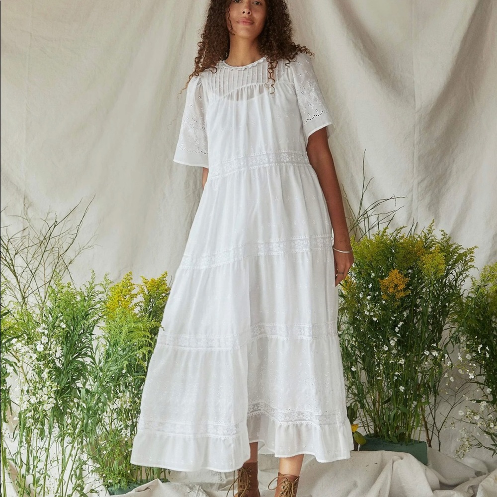 CHRISTY DAWN White Caroline Eyelet Lace Maxi Dress XS (slip included)